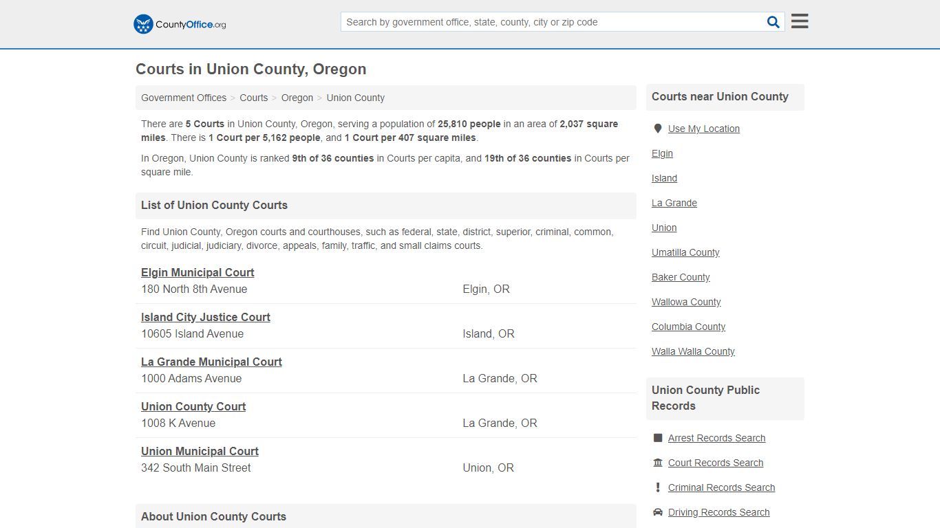 Courts - Union County, OR (Court Records & Calendars)