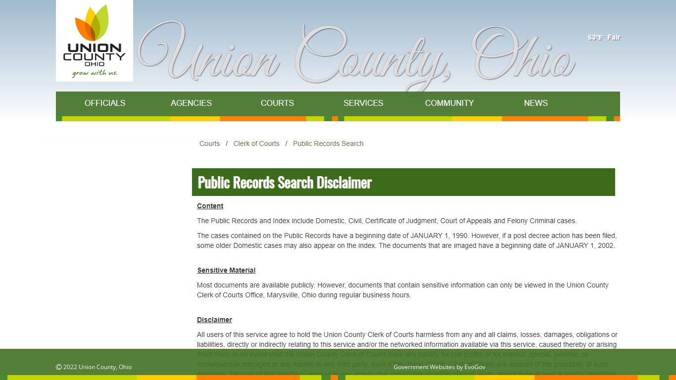 Union County, OhioPublic Records Search Disclaimer