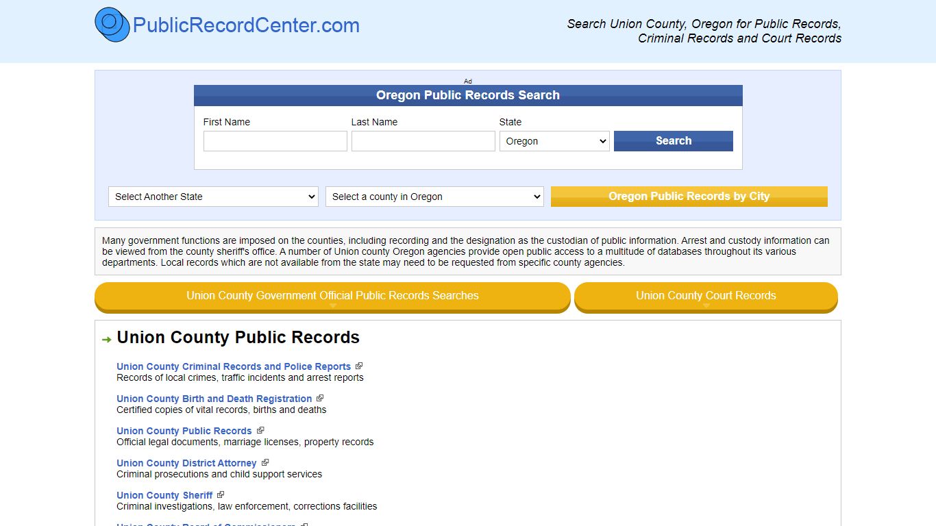 Union County Oregon Free Public Records - Court Records - Criminal Records